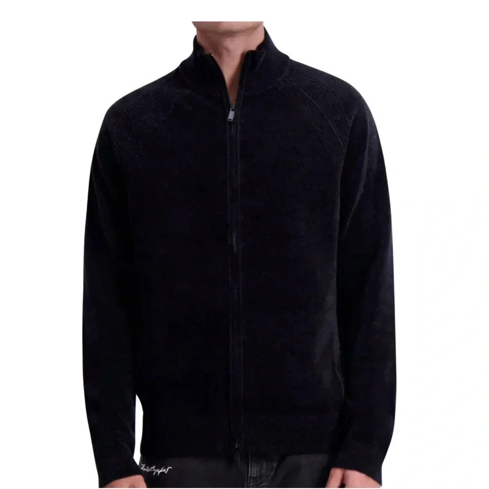 Karllagerfeld Men’s CHENILLE FULL ZIP SWEATER